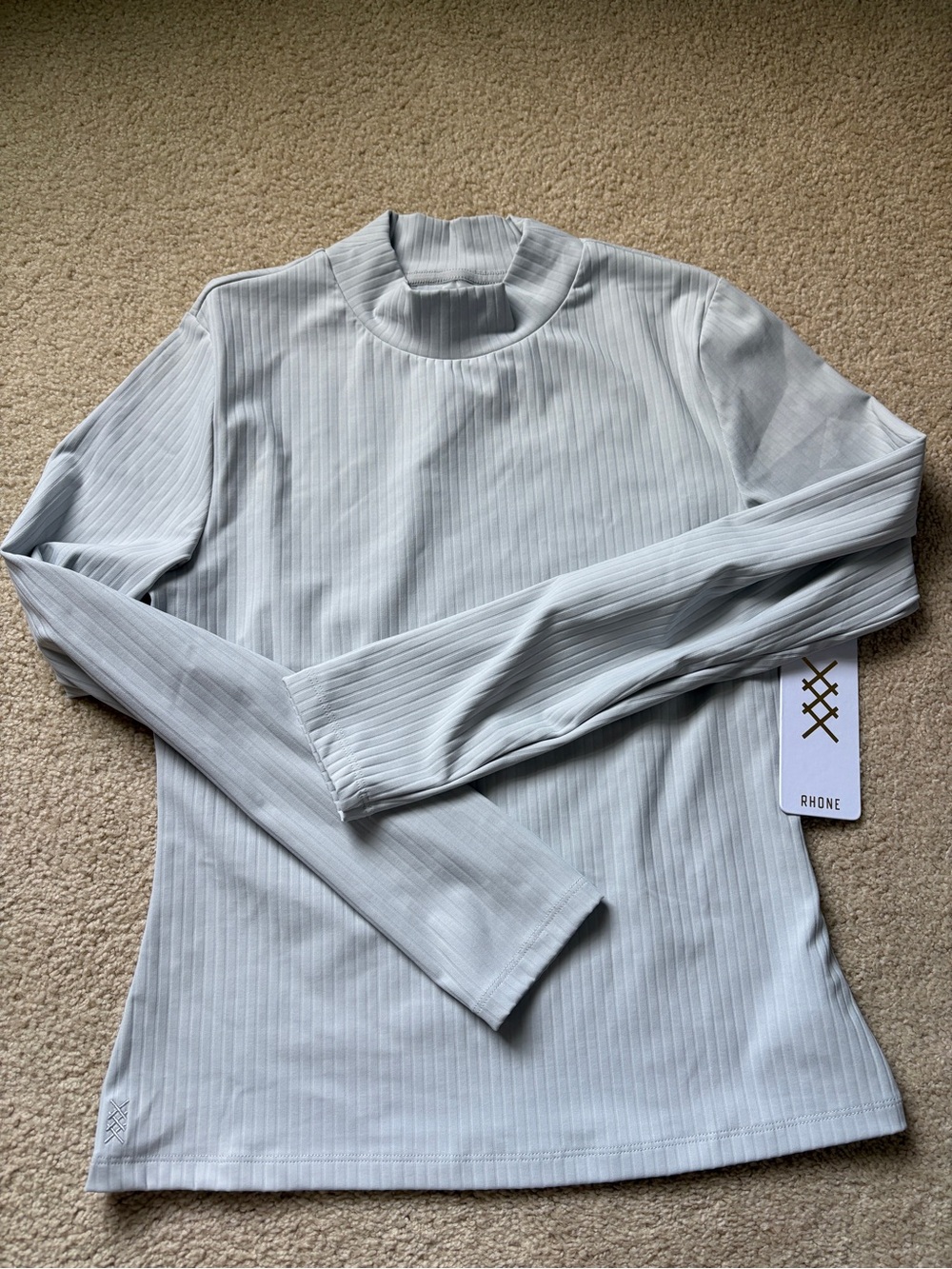 RHONE Grey Mist Ribbed Mock Neck Long Sleeve Top